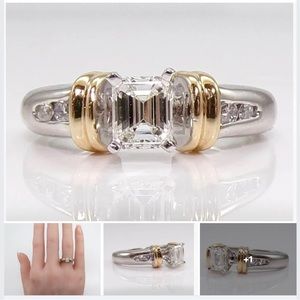 .55ctw Emerald cut and Round cut 14k white and yellow gold Diamond ring